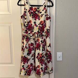 LOFT, Floral Sleeveless Dress with Belt